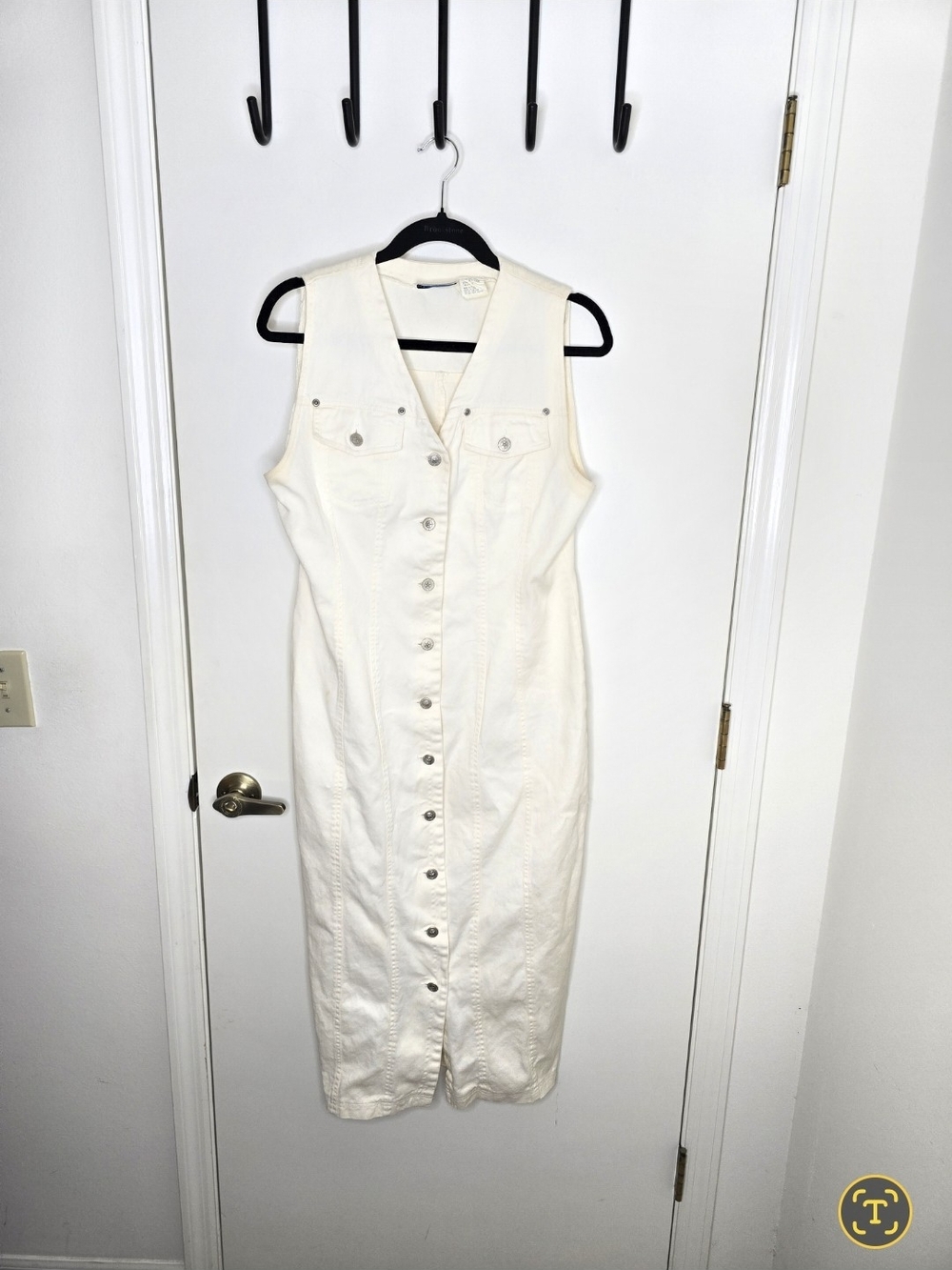 True Blue 90's Vintage Sleeveless White Denim Button-Front Midi Dress